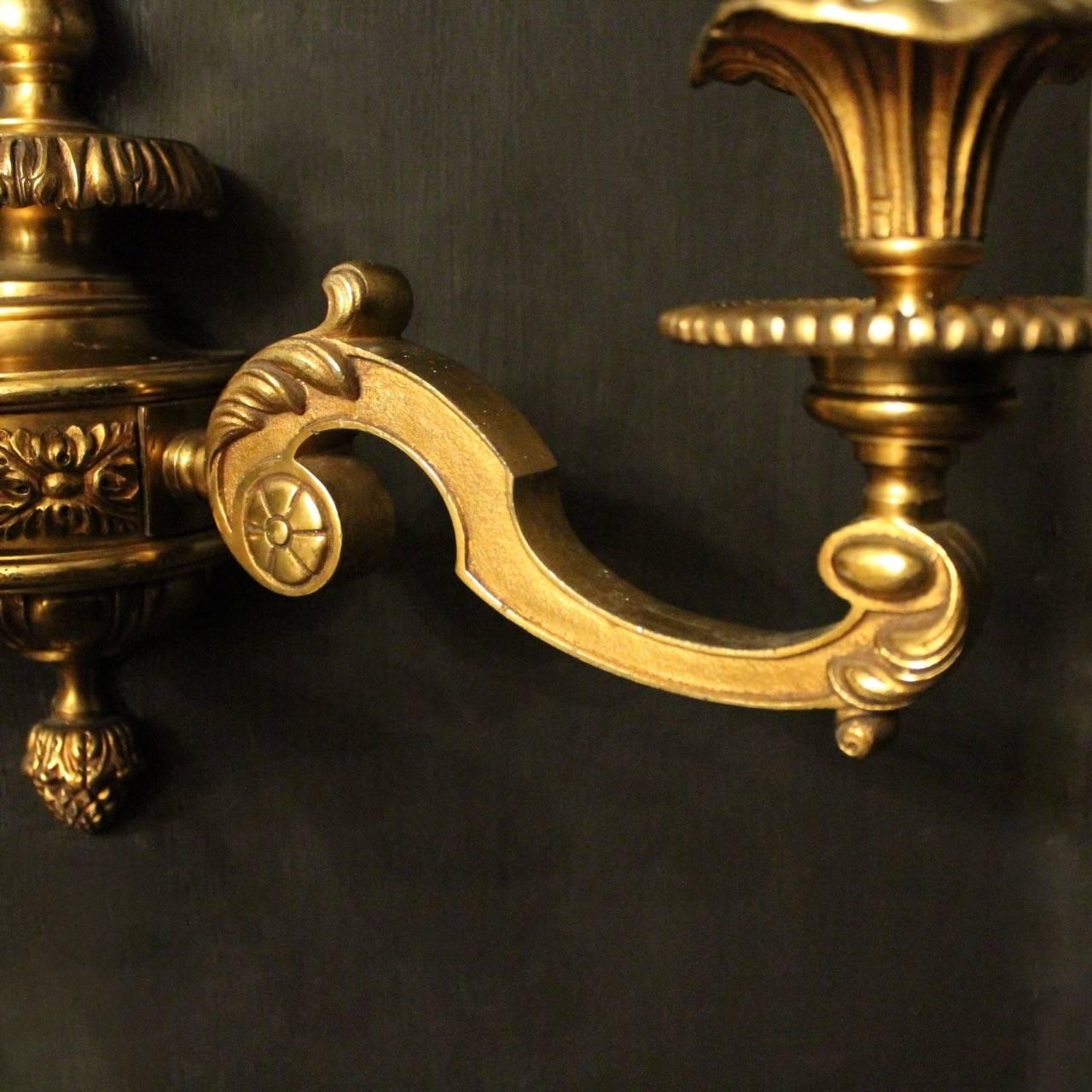 English Pair of Gilded Bronze Late 19th Century Antique Wall Lights 4