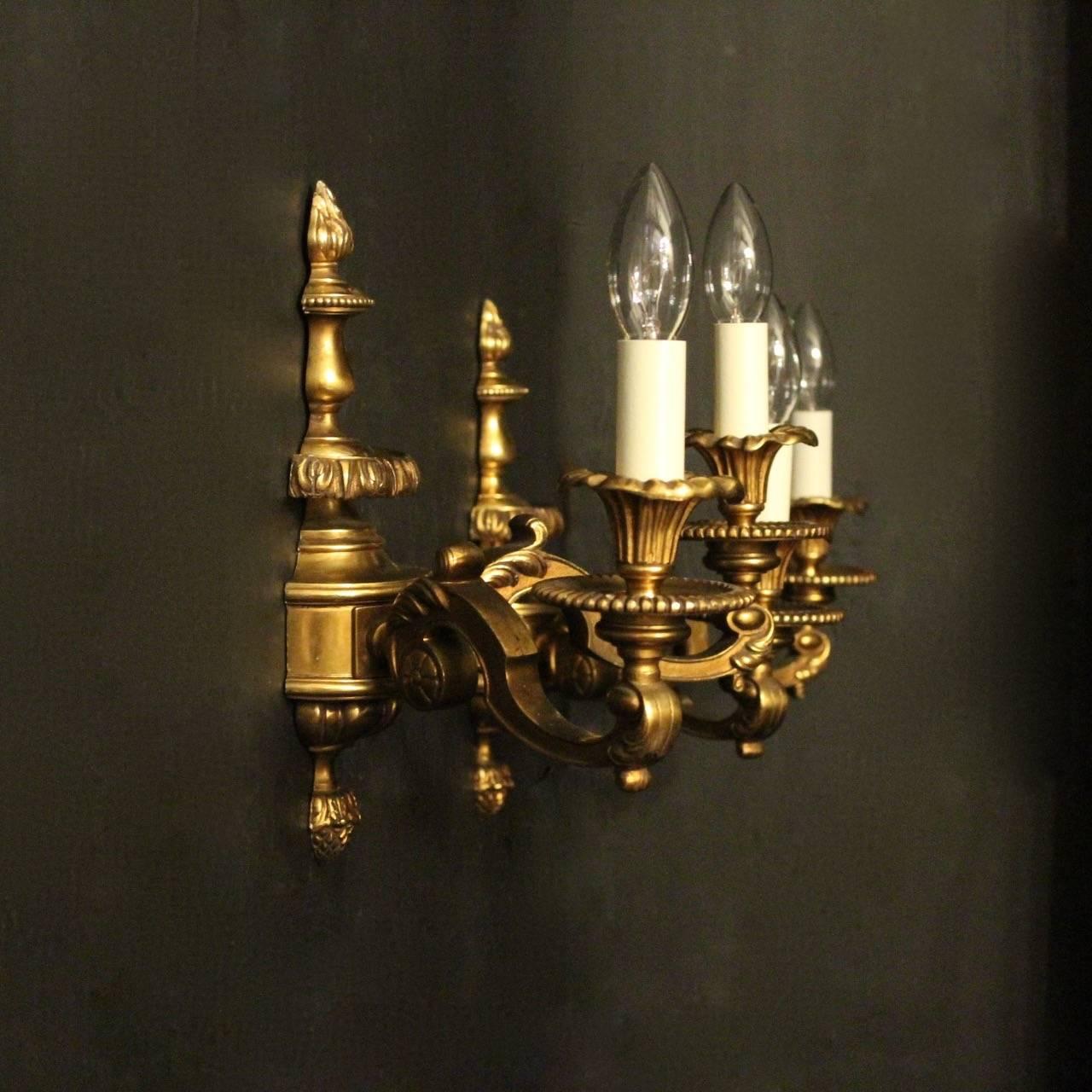 English Pair of Gilded Bronze Late 19th Century Antique Wall Lights 5