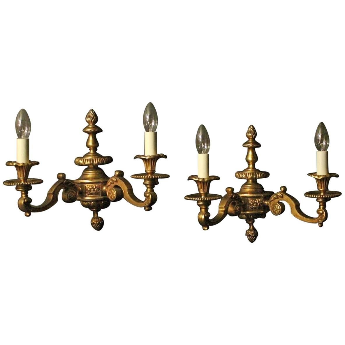 English Pair of Gilded Bronze Late 19th Century Antique Wall Lights