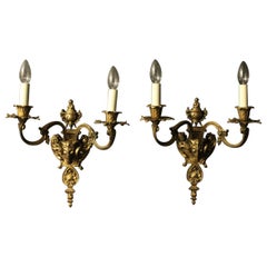 English Pair of Gilded Twin Arm Wall Lights Antique English Pair of Gilded Twin Arm Wall Lights