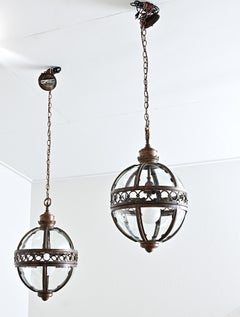English Pair of Glass Globe Lanterns