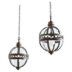 English Pair of Glass Globe Lanterns