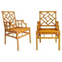 English Pair of Handmade Bamboo and Wicker Armchairs