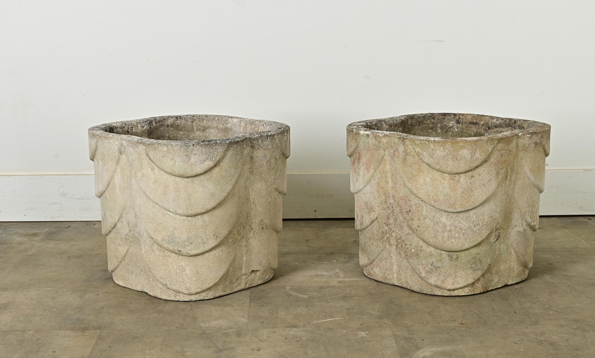 Concrete English Pair of Large Art Deco Planters For Sale