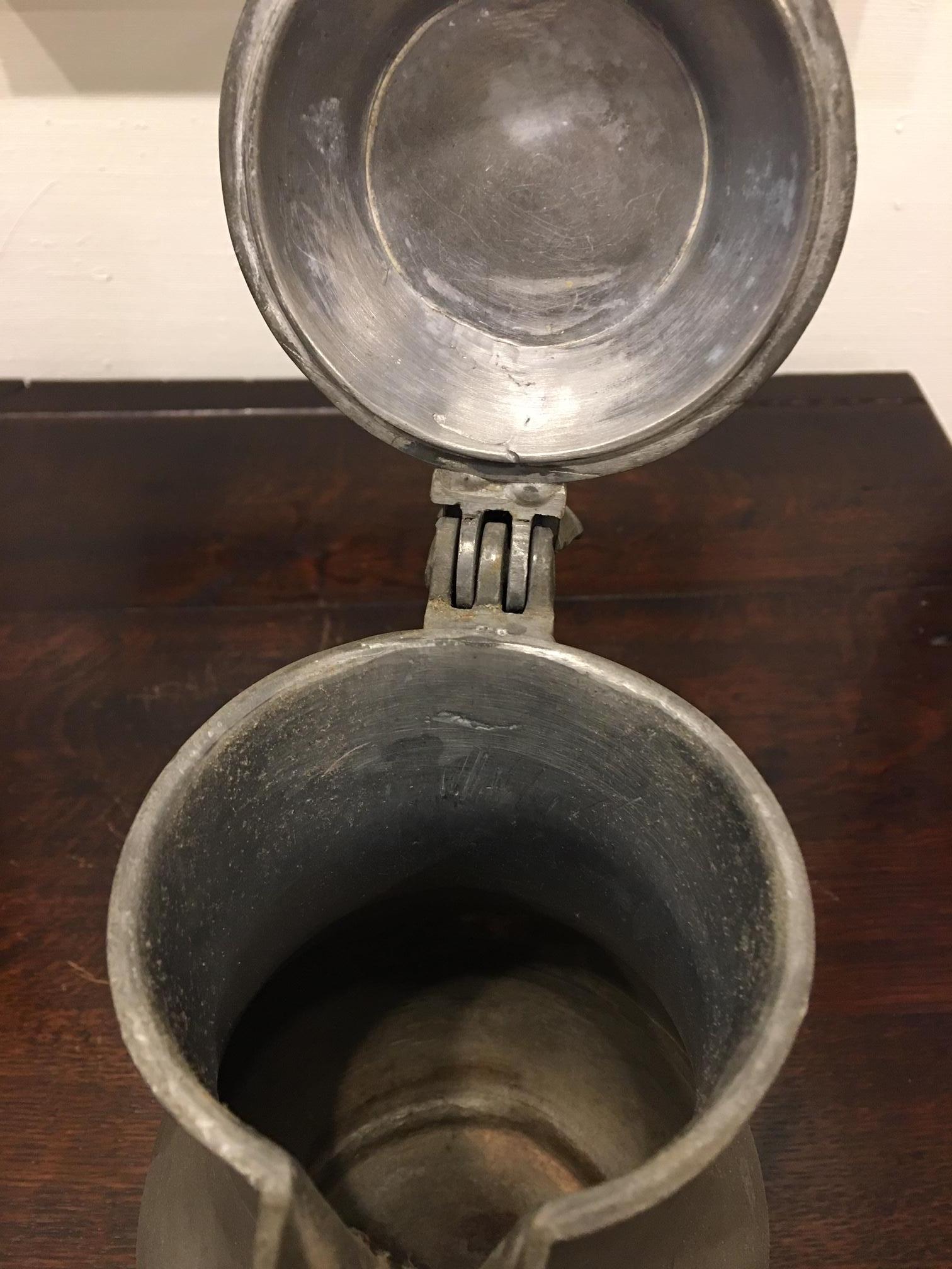 English Pair of Lidded Pewter Jugs or Tankards with Handles, 19th Century 10