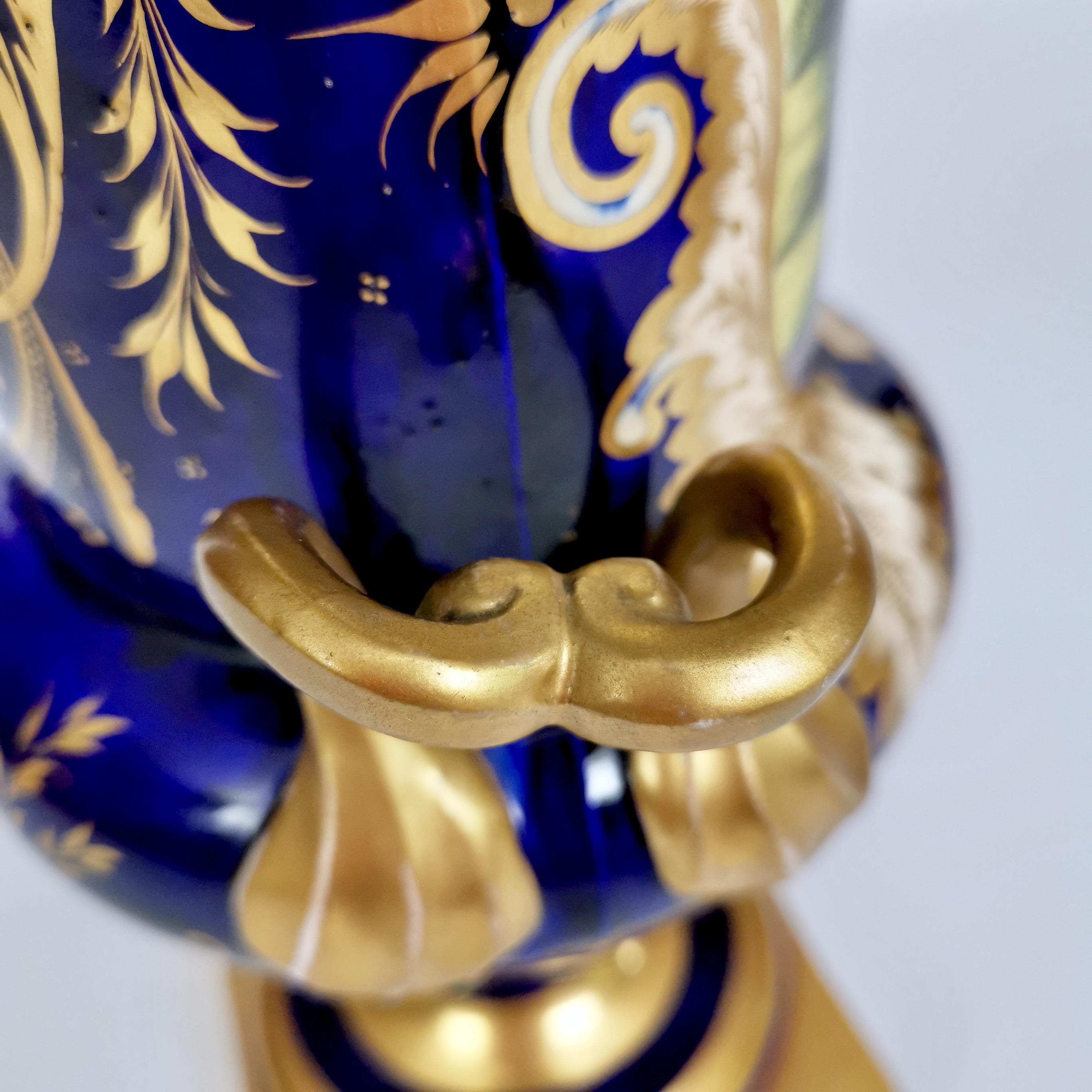 English Pair of Porcelain Potpourri Vases, Cobalt Blue with Landscapes, ca 1830 11