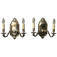 English Pair of Silver Antique Wall Lights