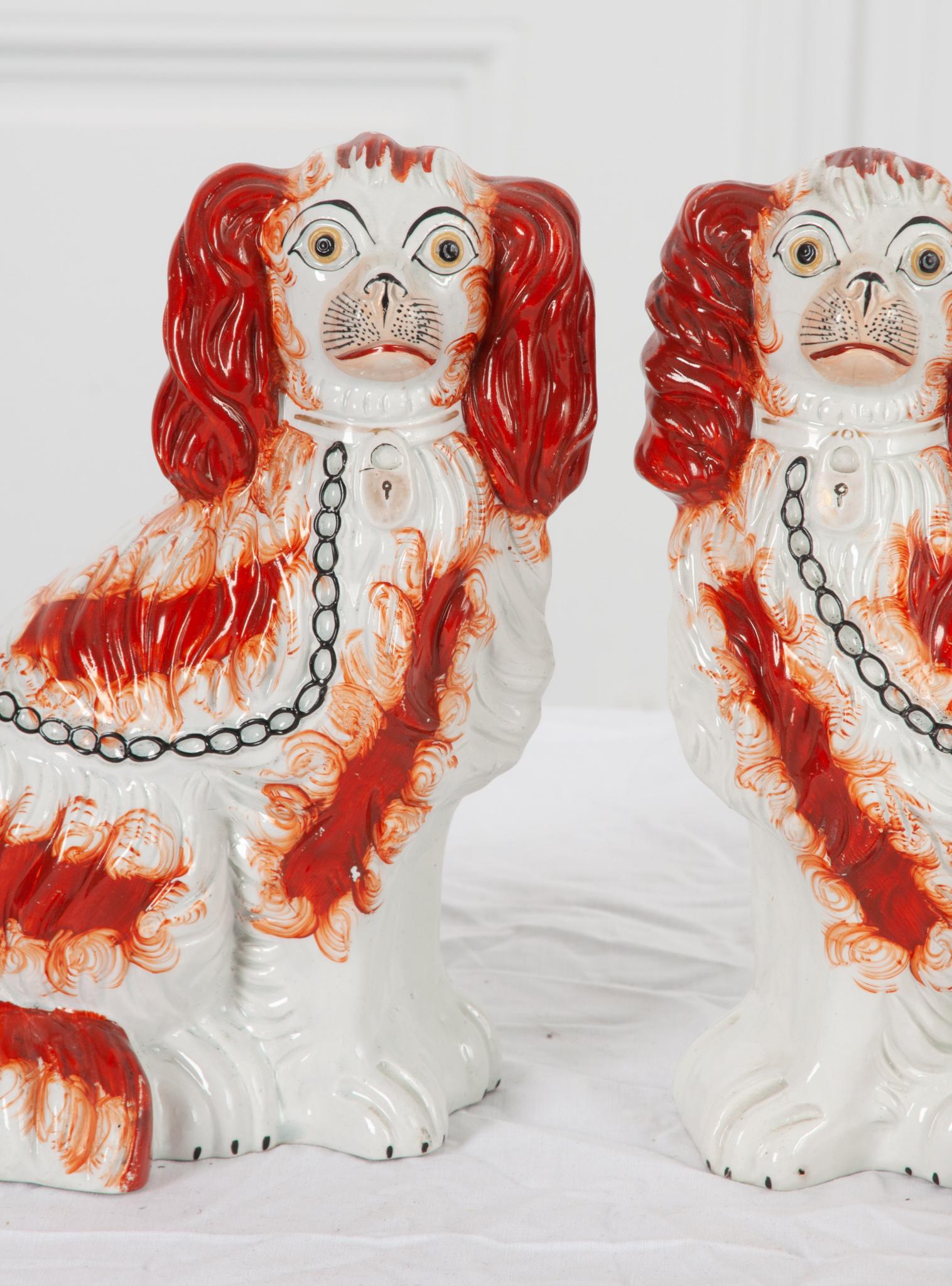 Victorian English Pair of Staffordshire Dogs For Sale