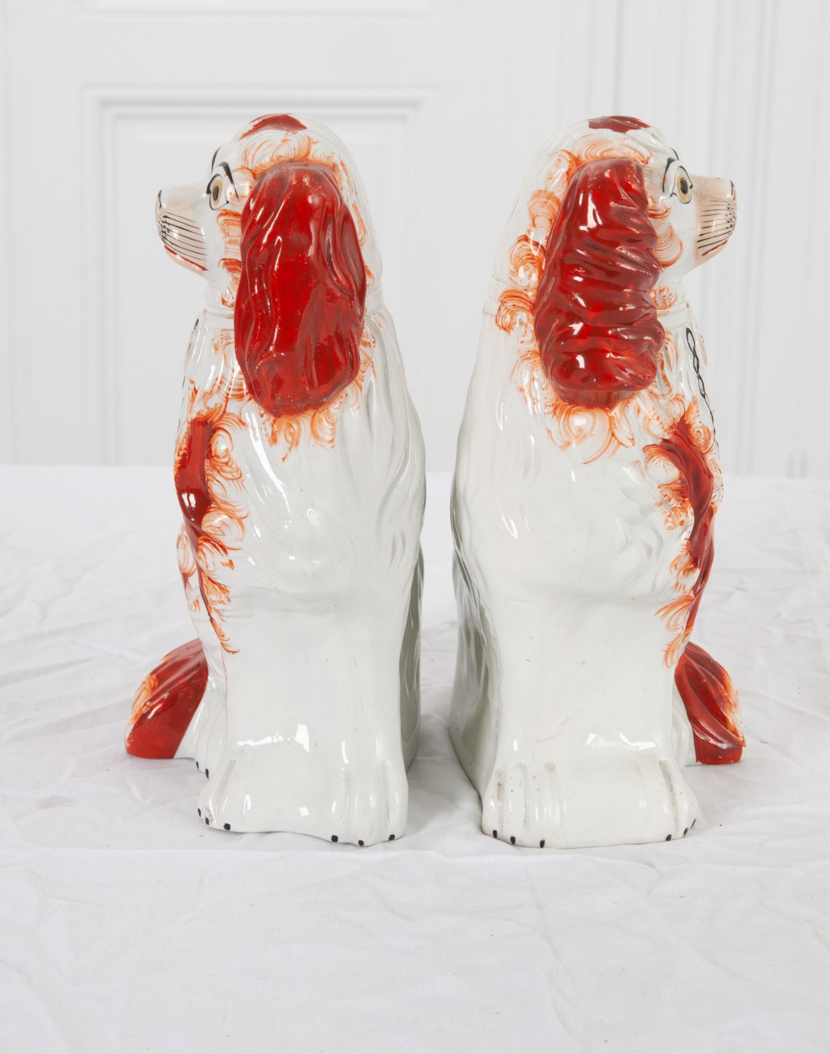 Fired English Pair of Staffordshire Dogs For Sale