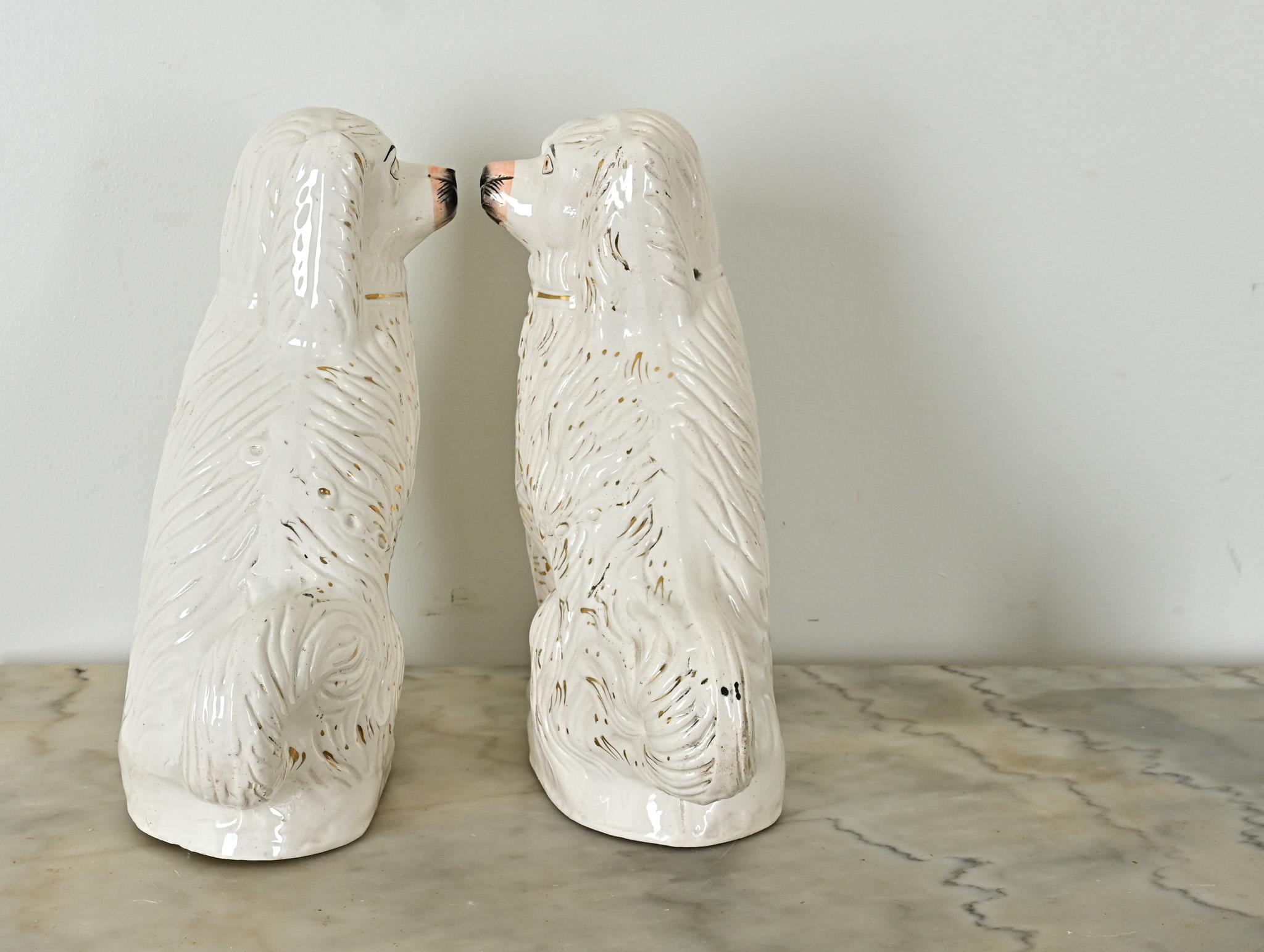 19th Century English Pair of Staffordshire Spaniels