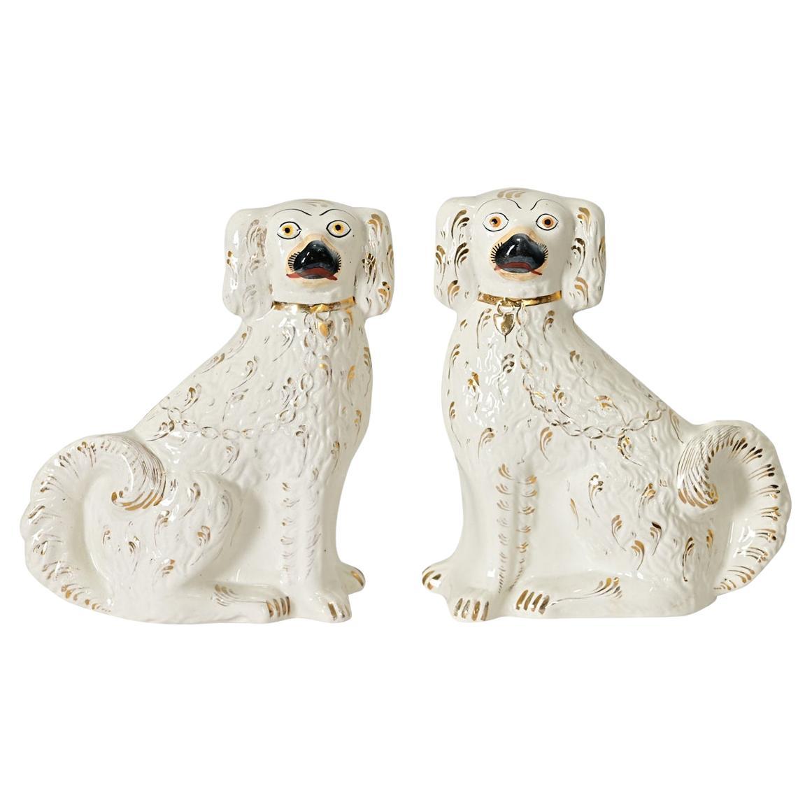 English Pair of Staffordshire White Spaniels