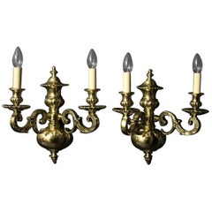 English Pair of Twin Arm Antique Wall Lights