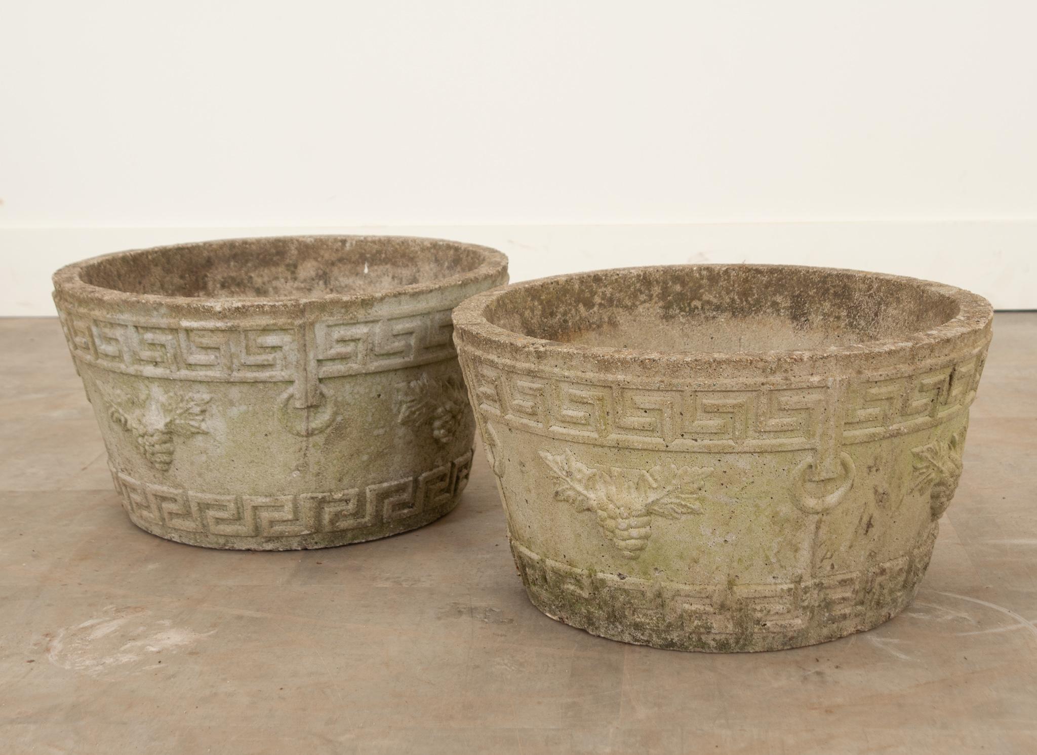 Cast English Pair of Vintage Stone Planters For Sale