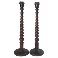 Antique English Pair of Wood Table Lamps, England 19th Century