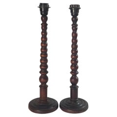 English Pair of Wood Table Lamps, England 19th Century