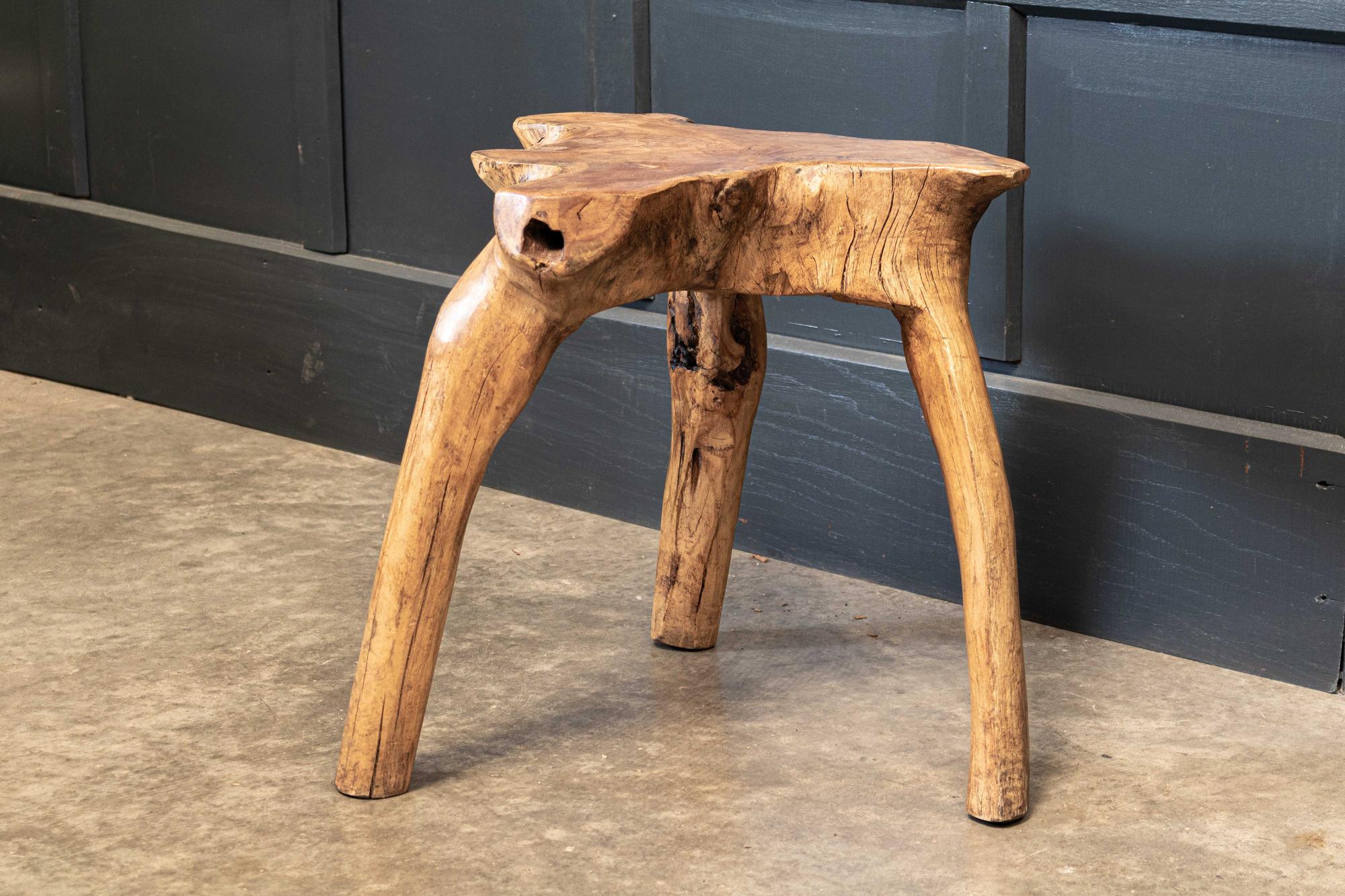 English Pair Primitive Teak Root Side End Tables 3