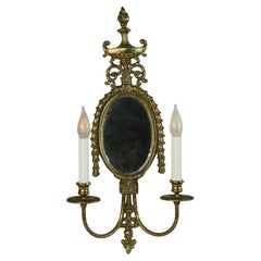 Vintage English Pair Solid Brass and Beveled Glass Two Light Sconces