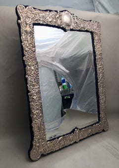 English Palace Size Sterling Silver Mirror with Ornate Border