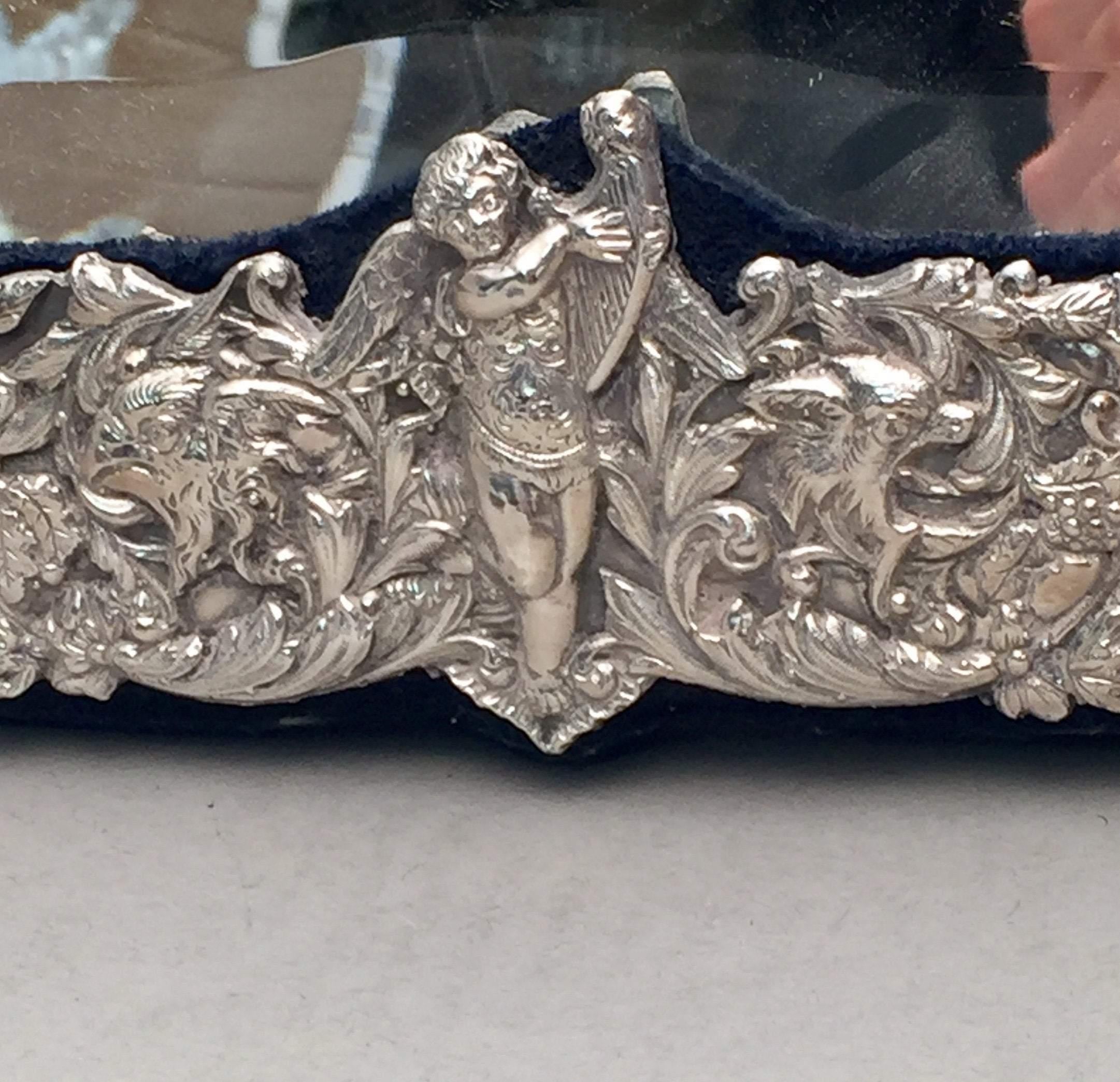 20th Century English Palace Size Sterling Silver Mirror with Ornate Border For Sale