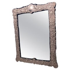 English Palace Size Sterling Silver Mirror with Ornate Border