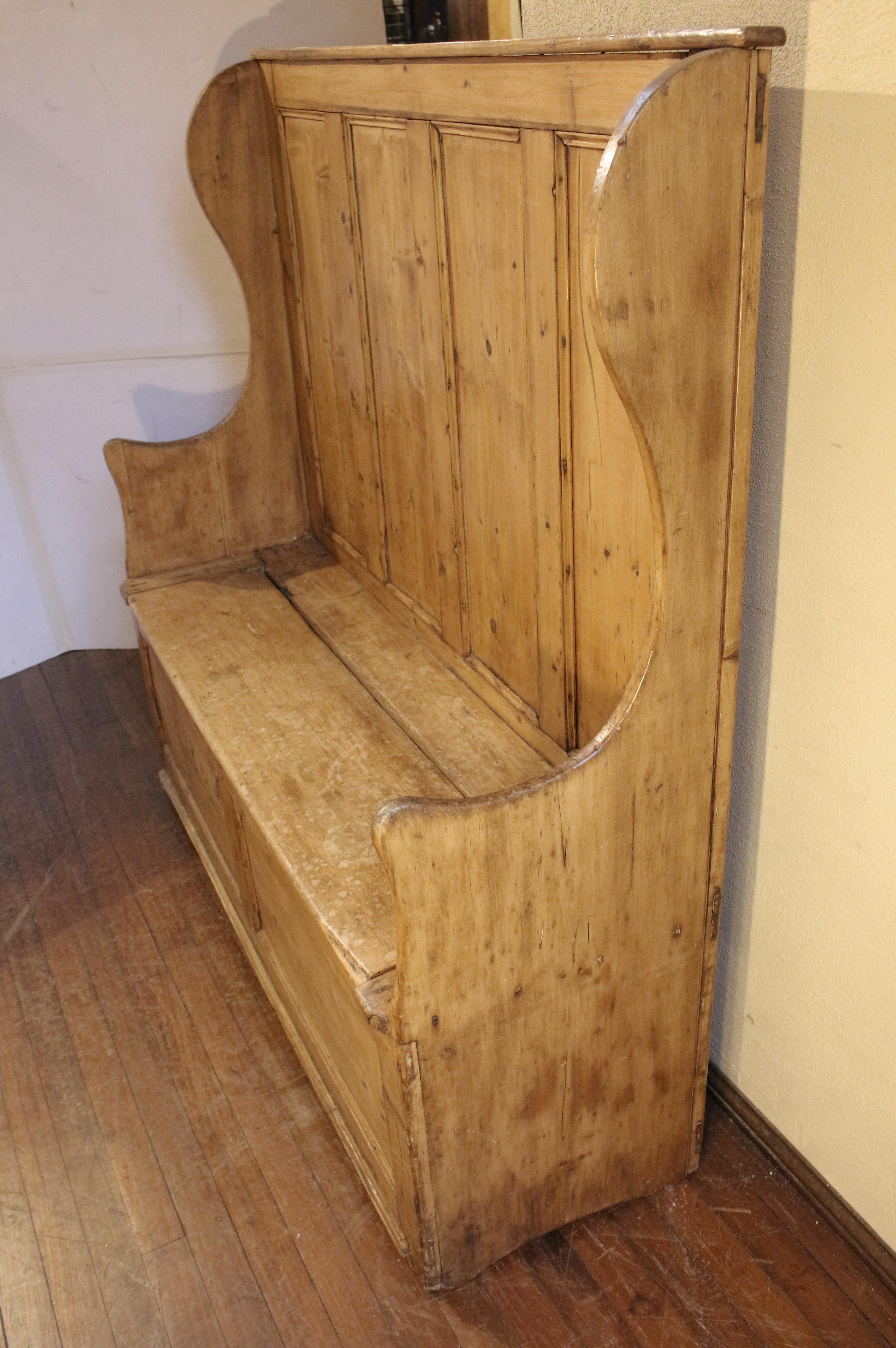 Wood English Panel-Back Winged Settle, circa 1830-60, Pine