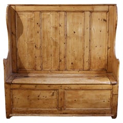 Antique English Panel-Back Winged Settle, circa 1830-60, Pine