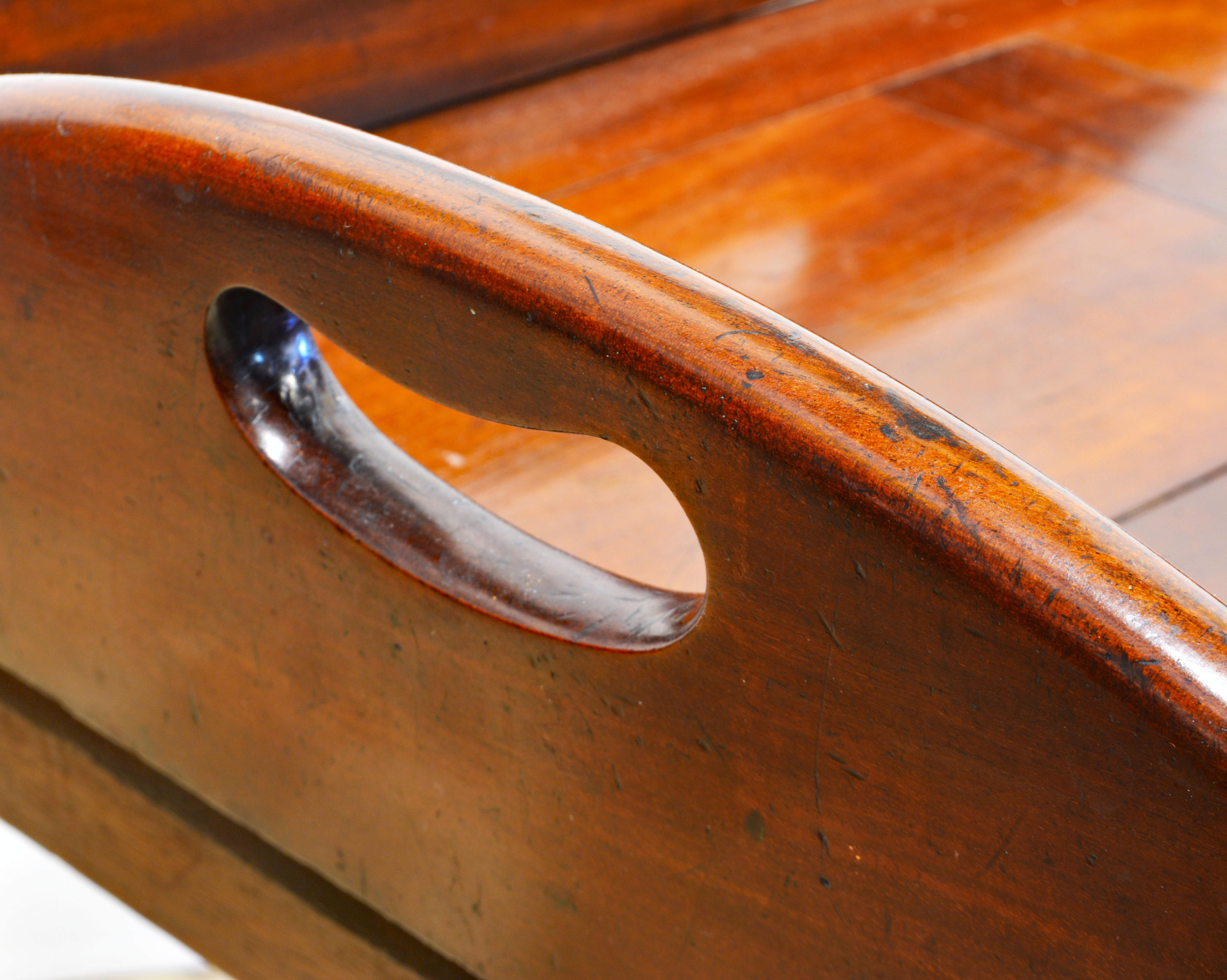 Polished English Paneled Mahogany Oval Form Butler's Tray Coffee Table on Stand, 19th C