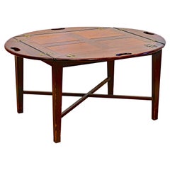 English Paneled Mahogany Oval Form Butler's Tray Coffee Table on Stand, 19th C