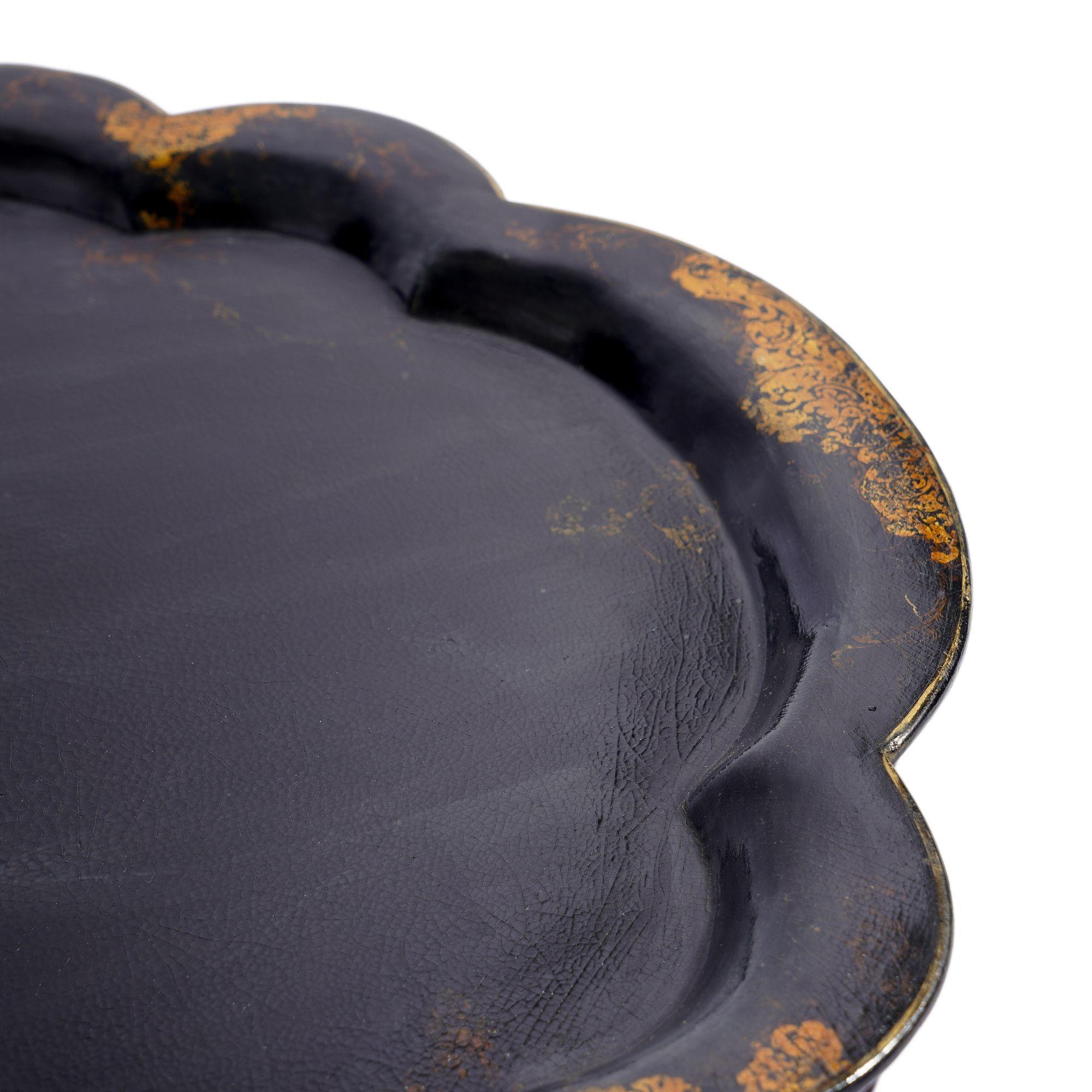 Mother-of-Pearl English paper mache tea tray with scalloped edge, 1850's For Sale