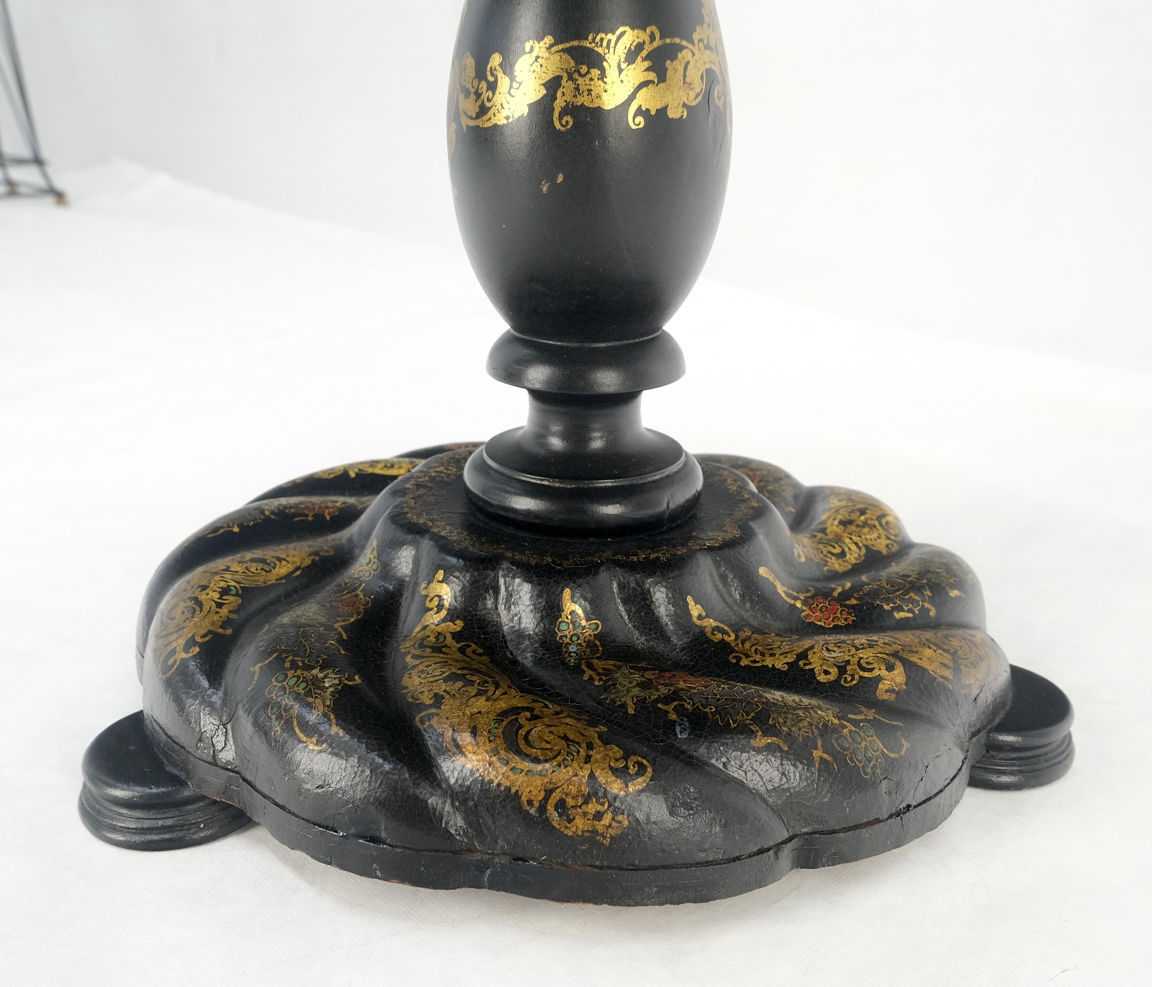 English Papier-Mache Black Gold Mother of Pearl Antique c1900s Lamp Table Clean! For Sale 5