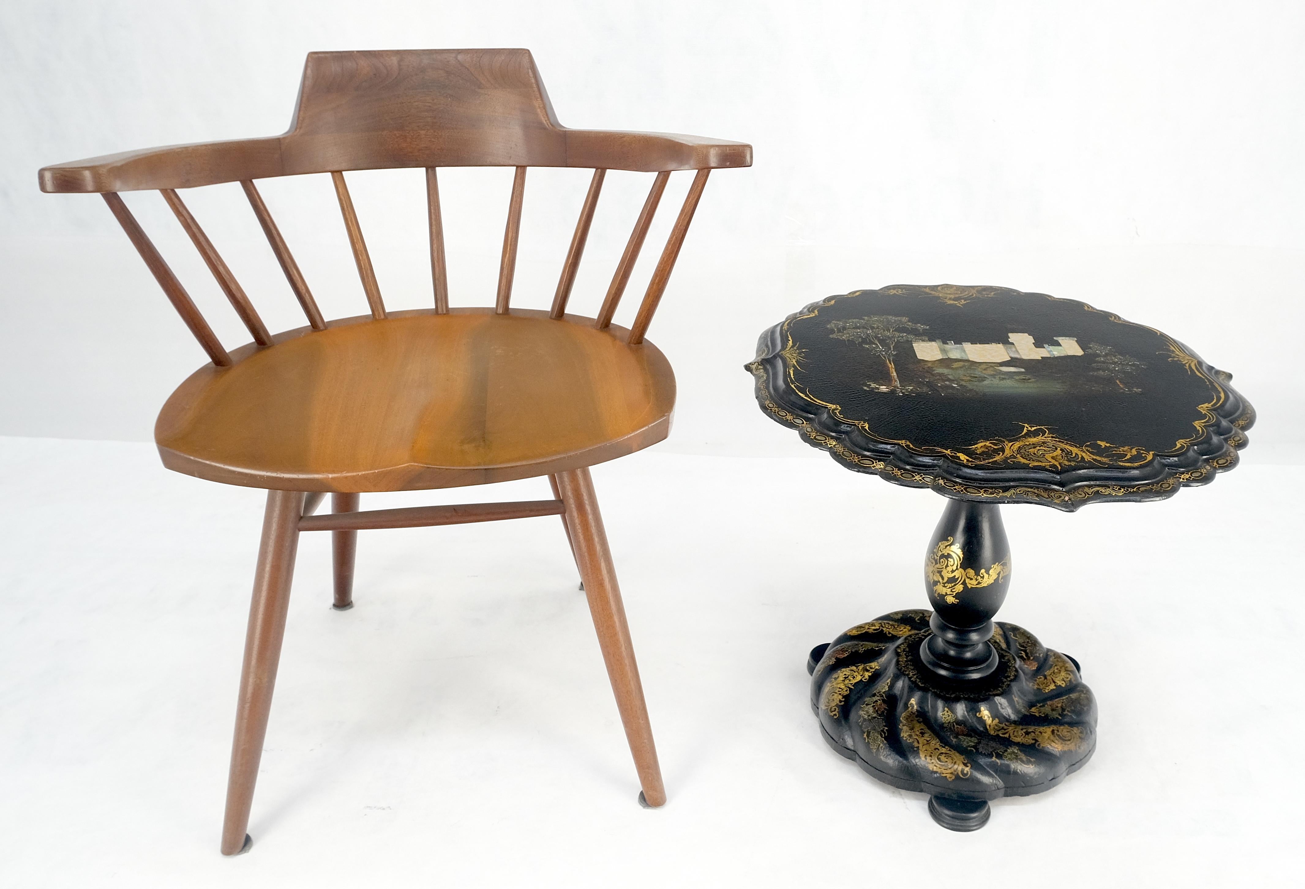 Arts and Crafts English Papier-Mache Black Gold Mother of Pearl Antique c1900s Lamp Table Clean! For Sale