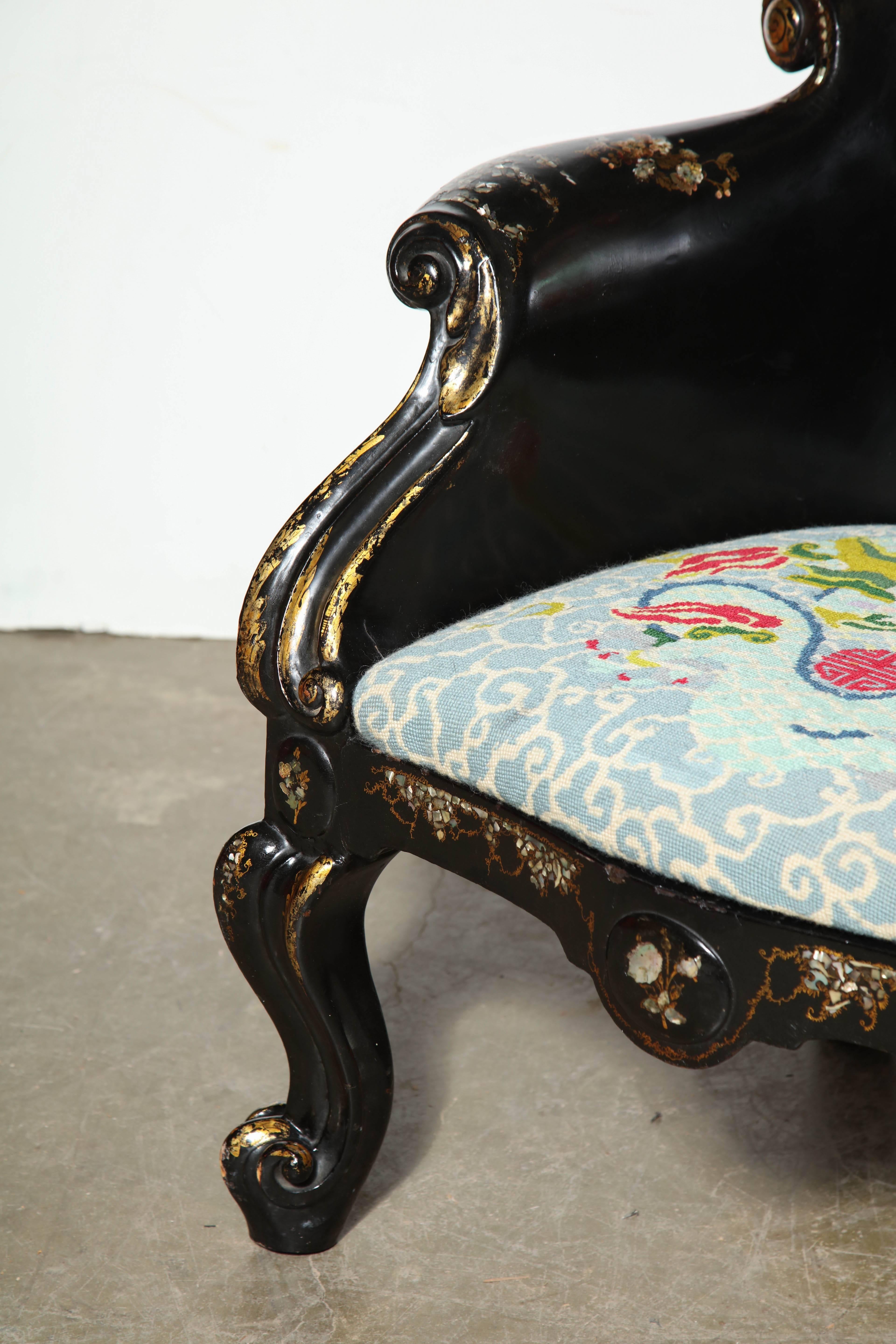 Victorian English Papier Mâché Gondola Chair