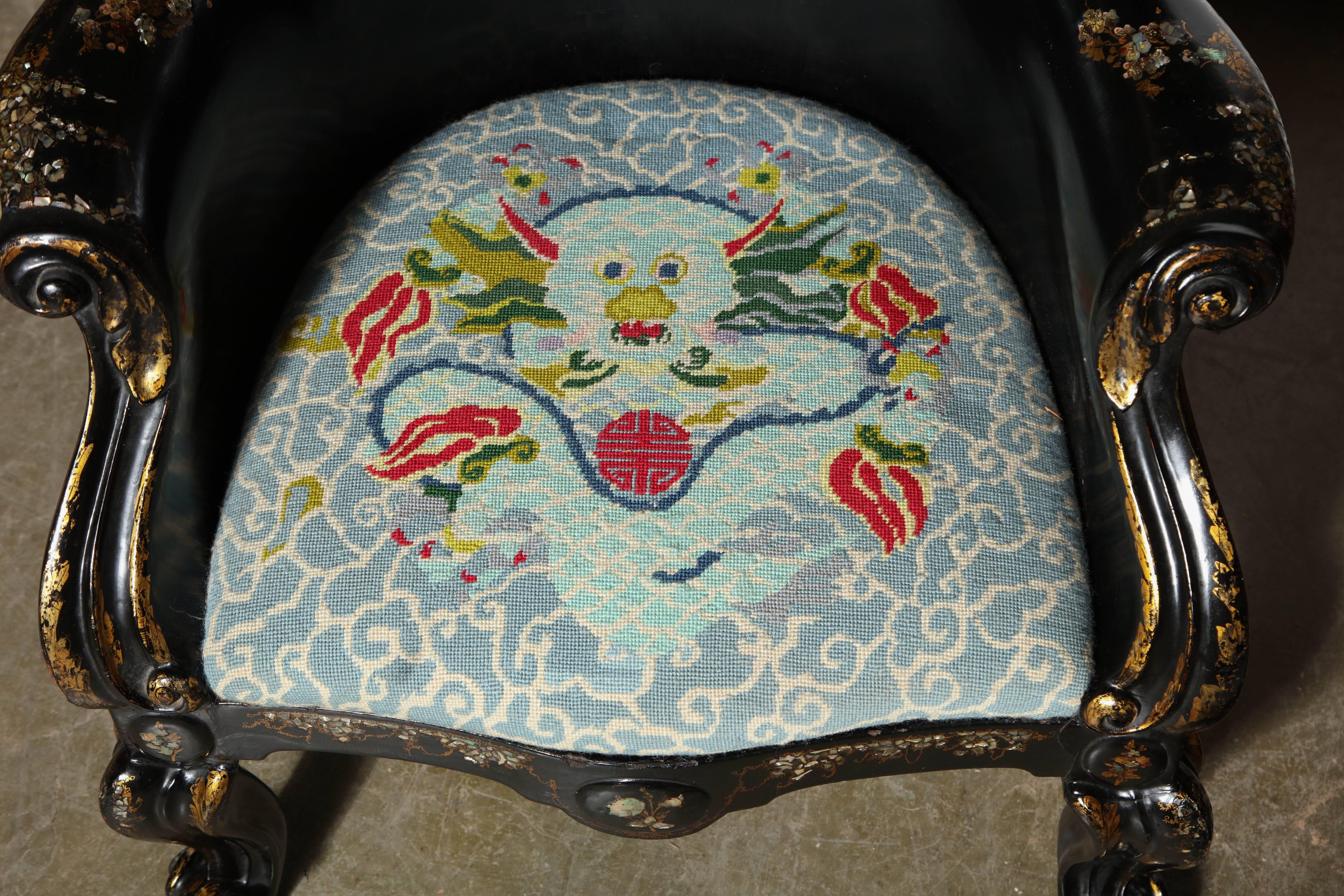 19th Century English Papier Mâché Gondola Chair
