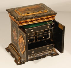 English Papier Mâché Jewellery Sewing Cabinet Box Circa 1860