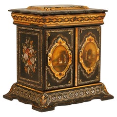 Caja de joyero inglesa de papel maché Circa 1860