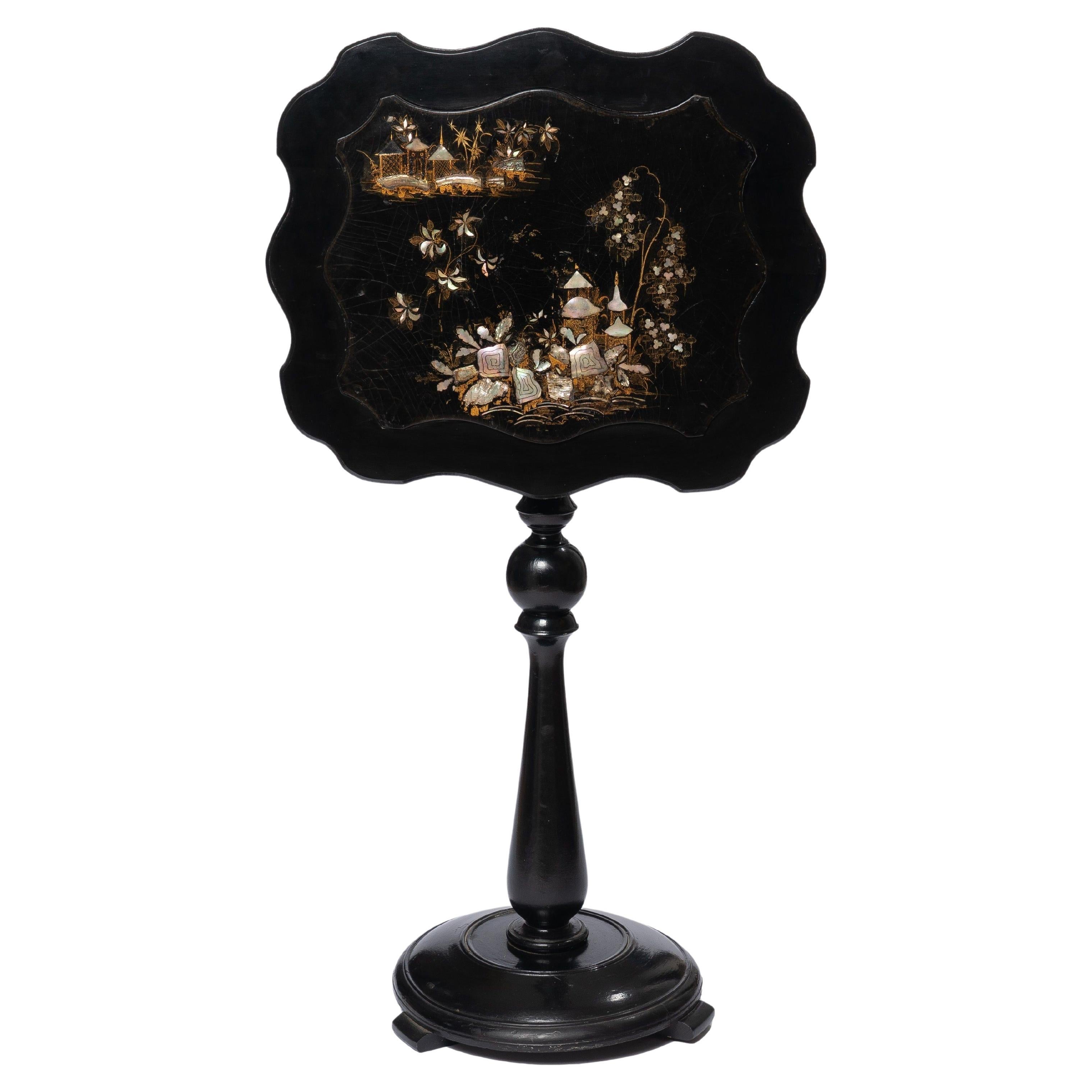 English Wood & Paper Mache Tilt Top Candle Stand, c. 1860