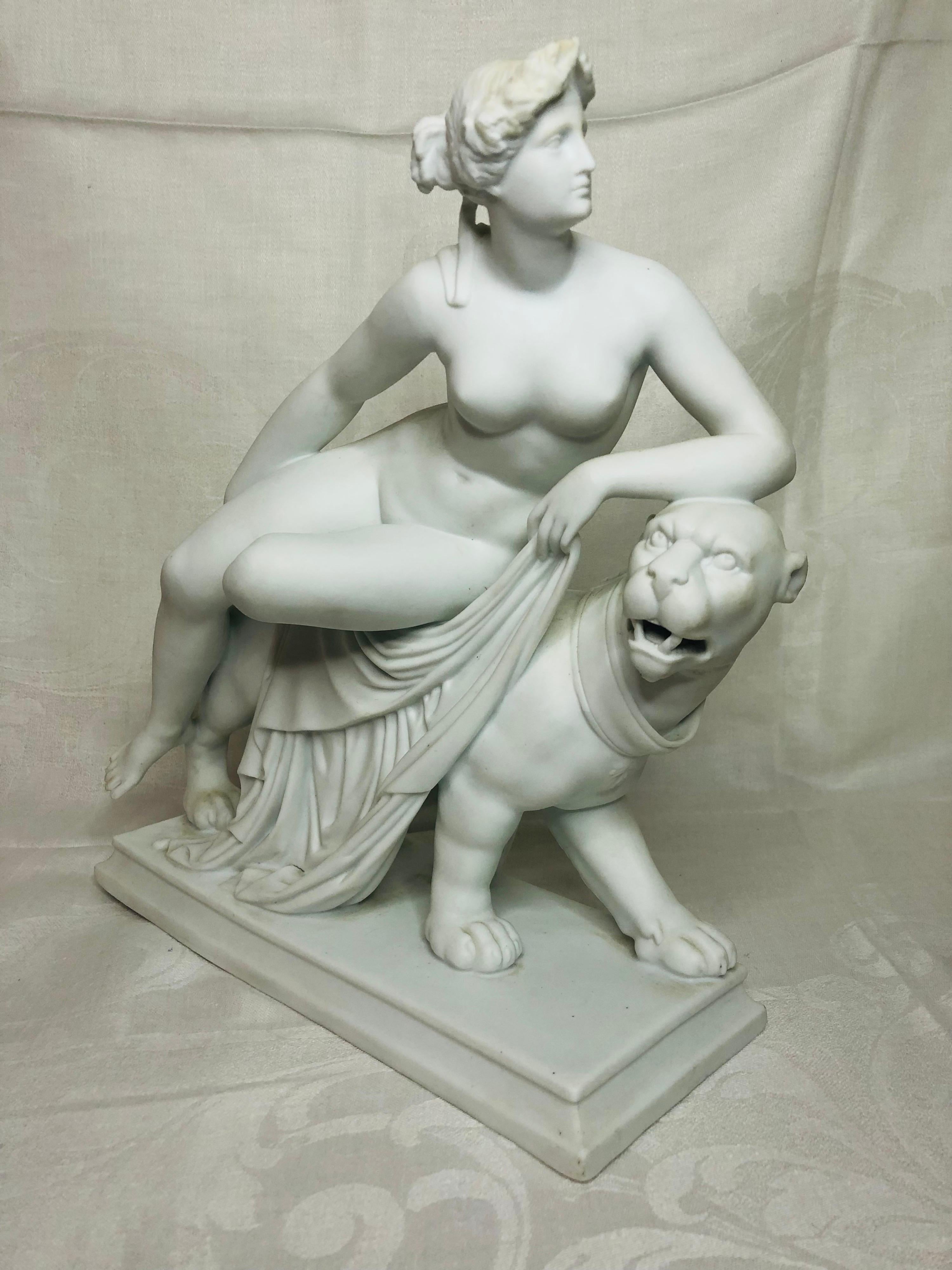 English Parian Figurine of a Nude Figure of Adriadne Riding on Top of a Panther 3