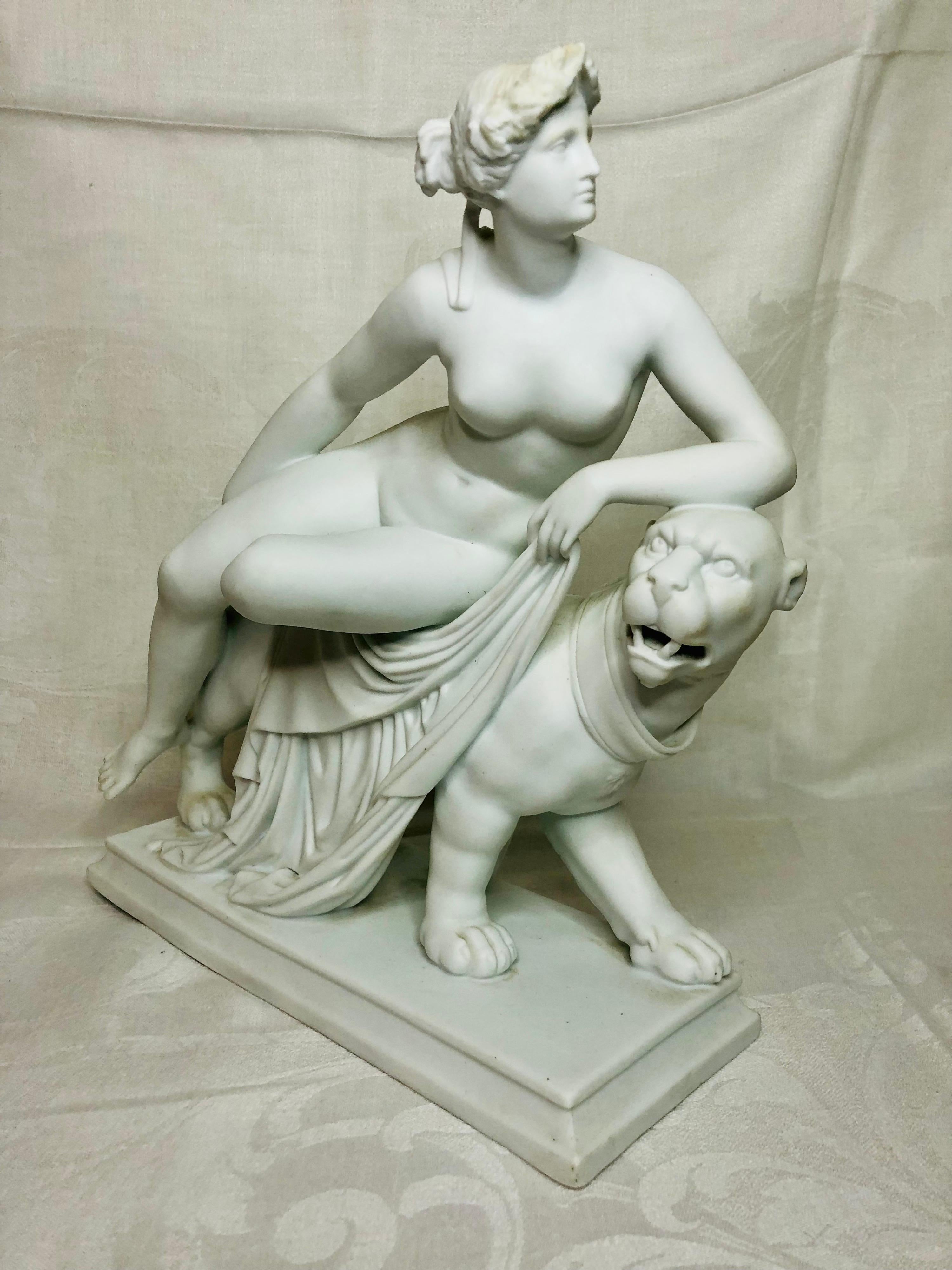 English Parian Figurine of a Nude Figure of Adriadne Riding on Top of a Panther 4