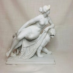 English Parian Figurine of a Nude Figure of Adriadne Riding on Top of a Panther