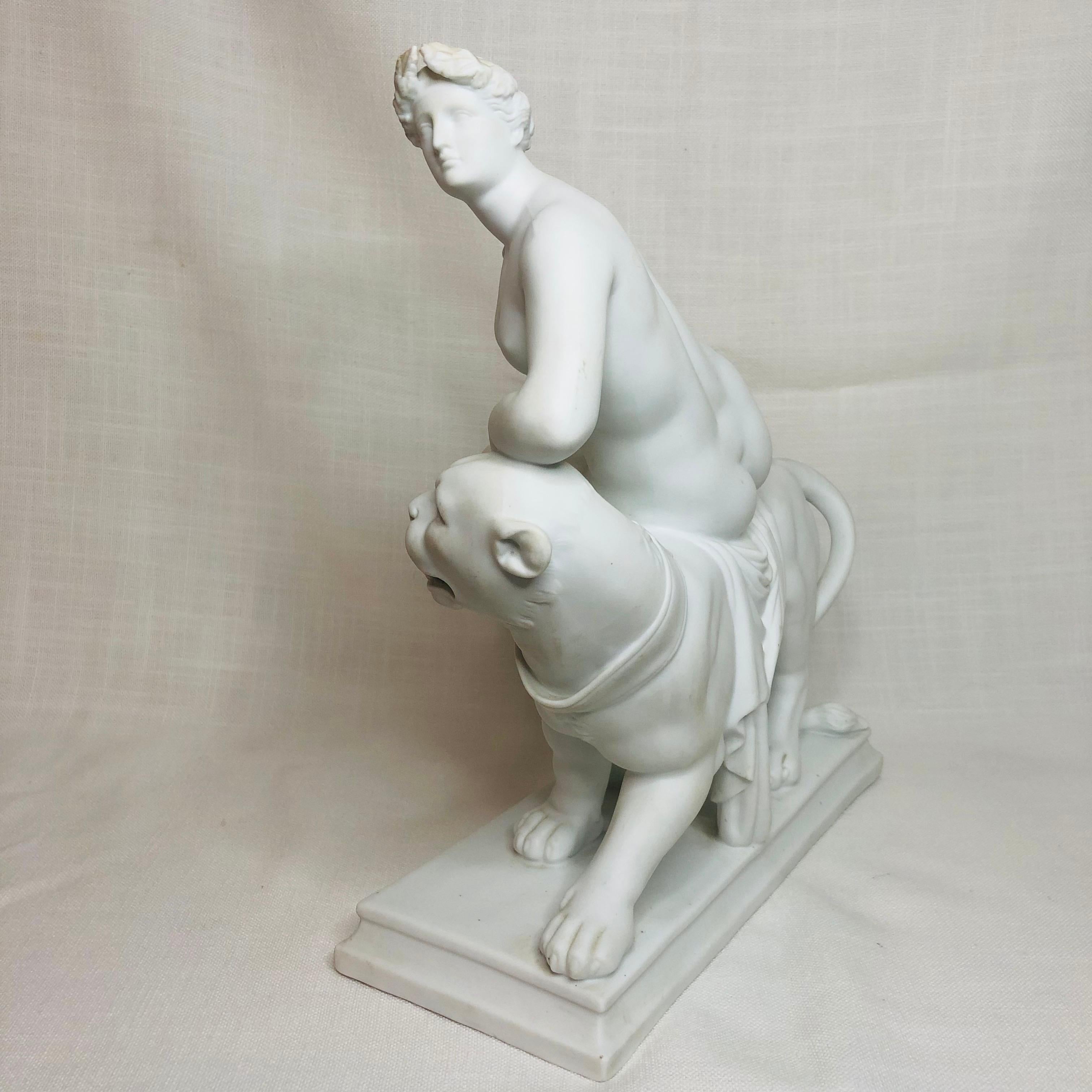 English Parian Figurine of a Nude Figure of Adriadne Riding on Top of a Panther In Excellent Condition In Boston, MA