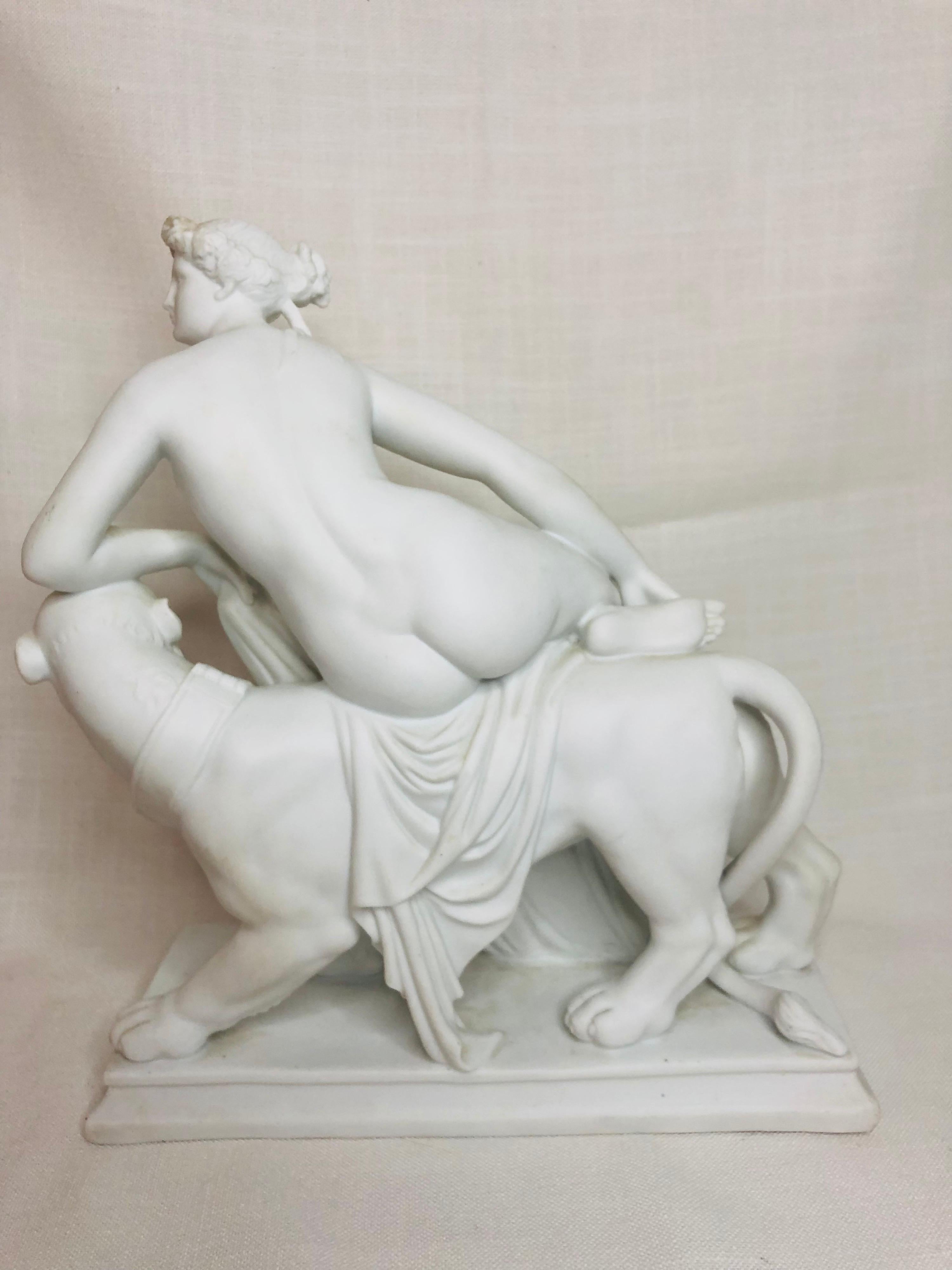 19th Century English Parian Figurine of a Nude Figure of Adriadne Riding on Top of a Panther