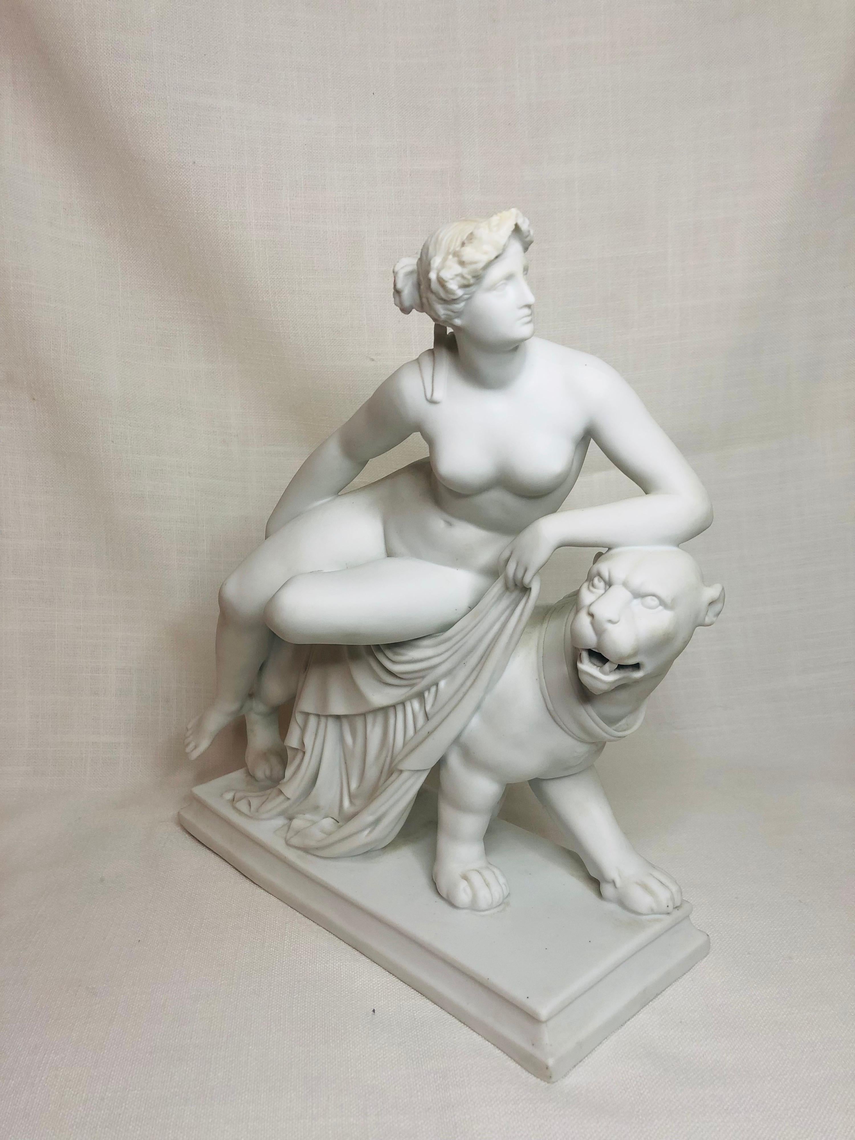 Porcelain English Parian Figurine of a Nude Figure of Adriadne Riding on Top of a Panther