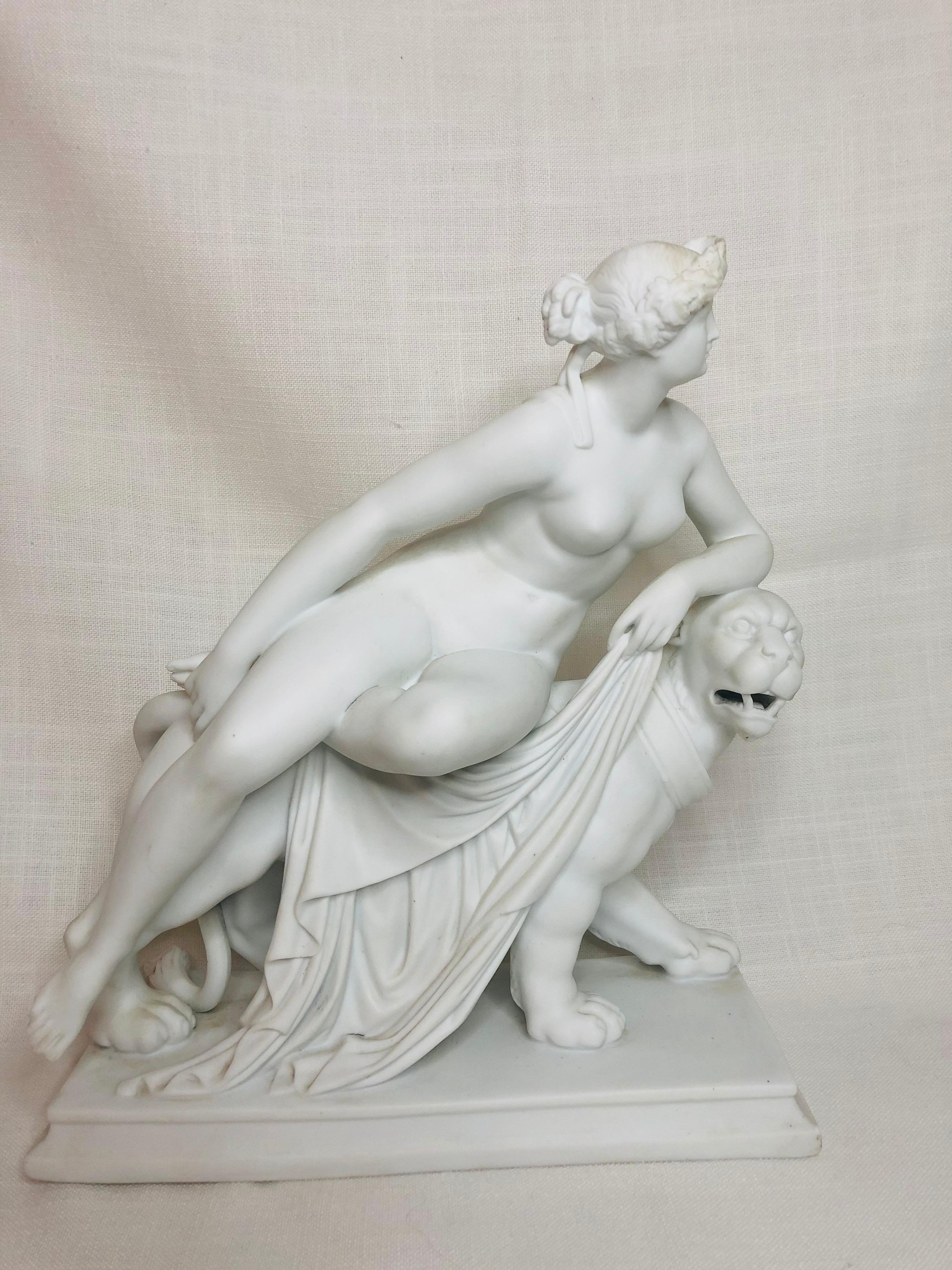 English Parian Figurine of a Nude Figure of Adriadne Riding on Top of a Panther 1
