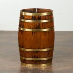 English Partitioned Oak Barrel with Brass Braces from the Late 19th Century