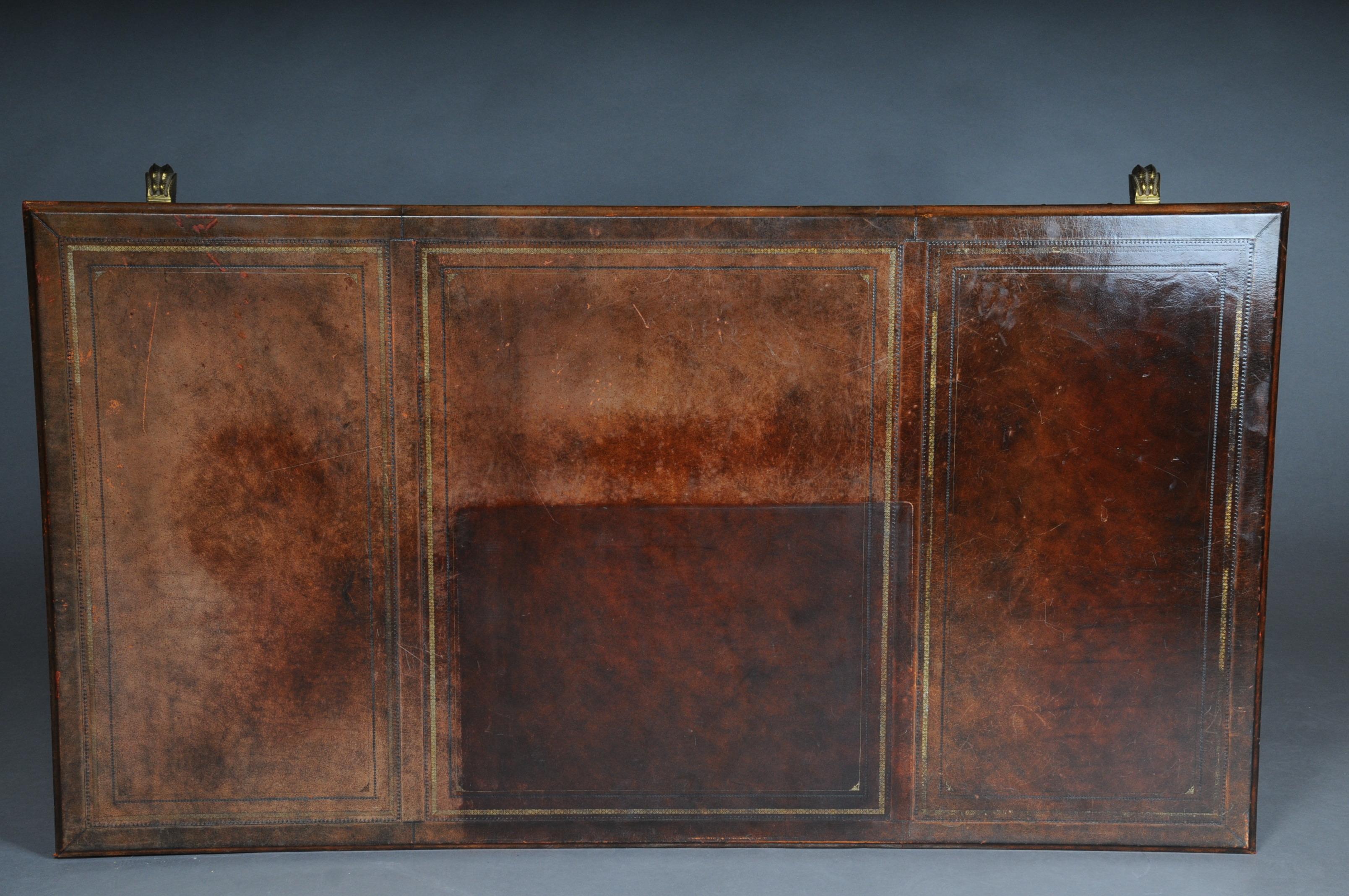 English Partner Desk, 1870 Writing Desk, Mahogany Completely Covered in Leather 11