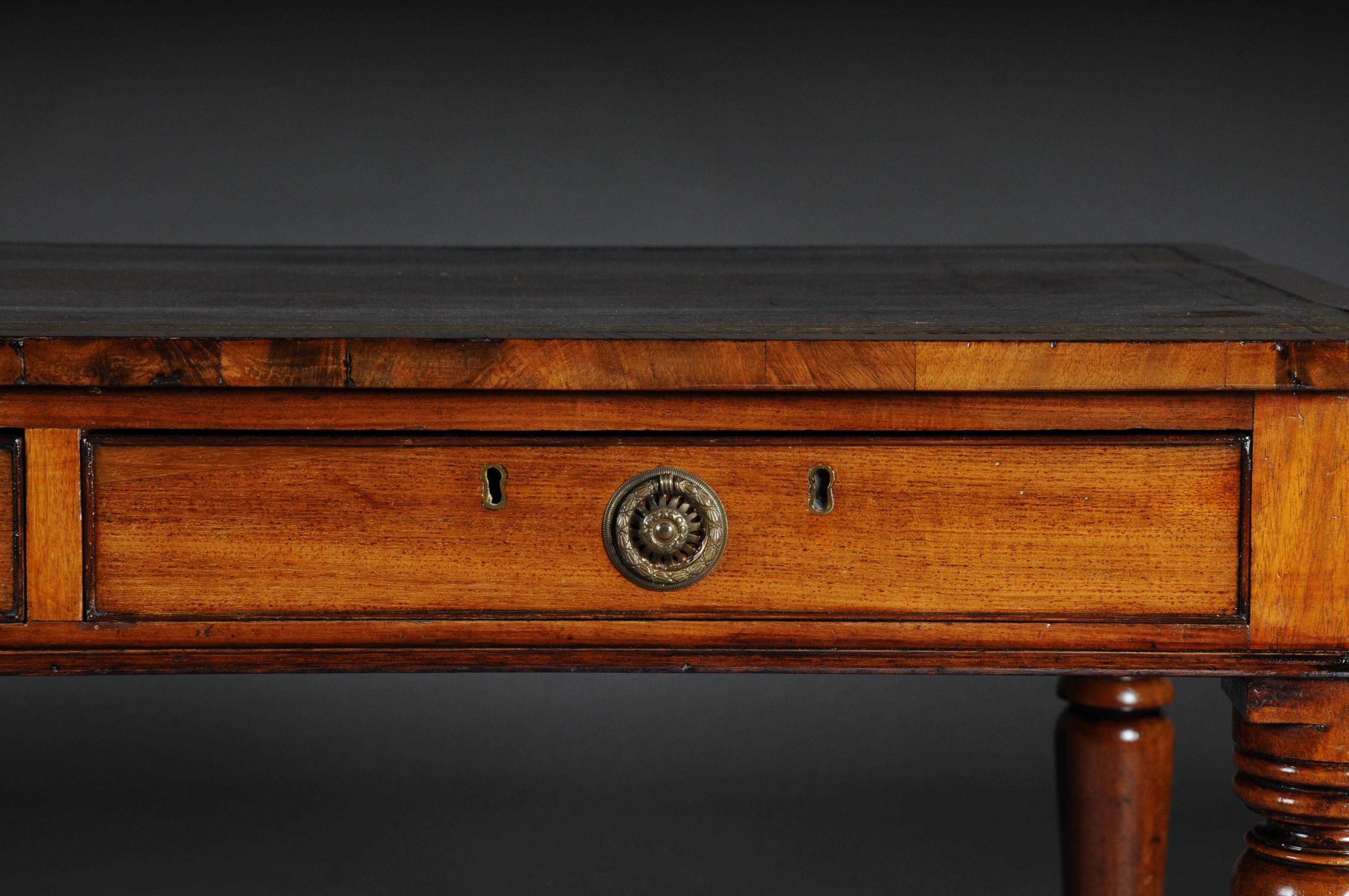 Leather English Partner Desk, Writing Desk 1870, Mahogany For Sale