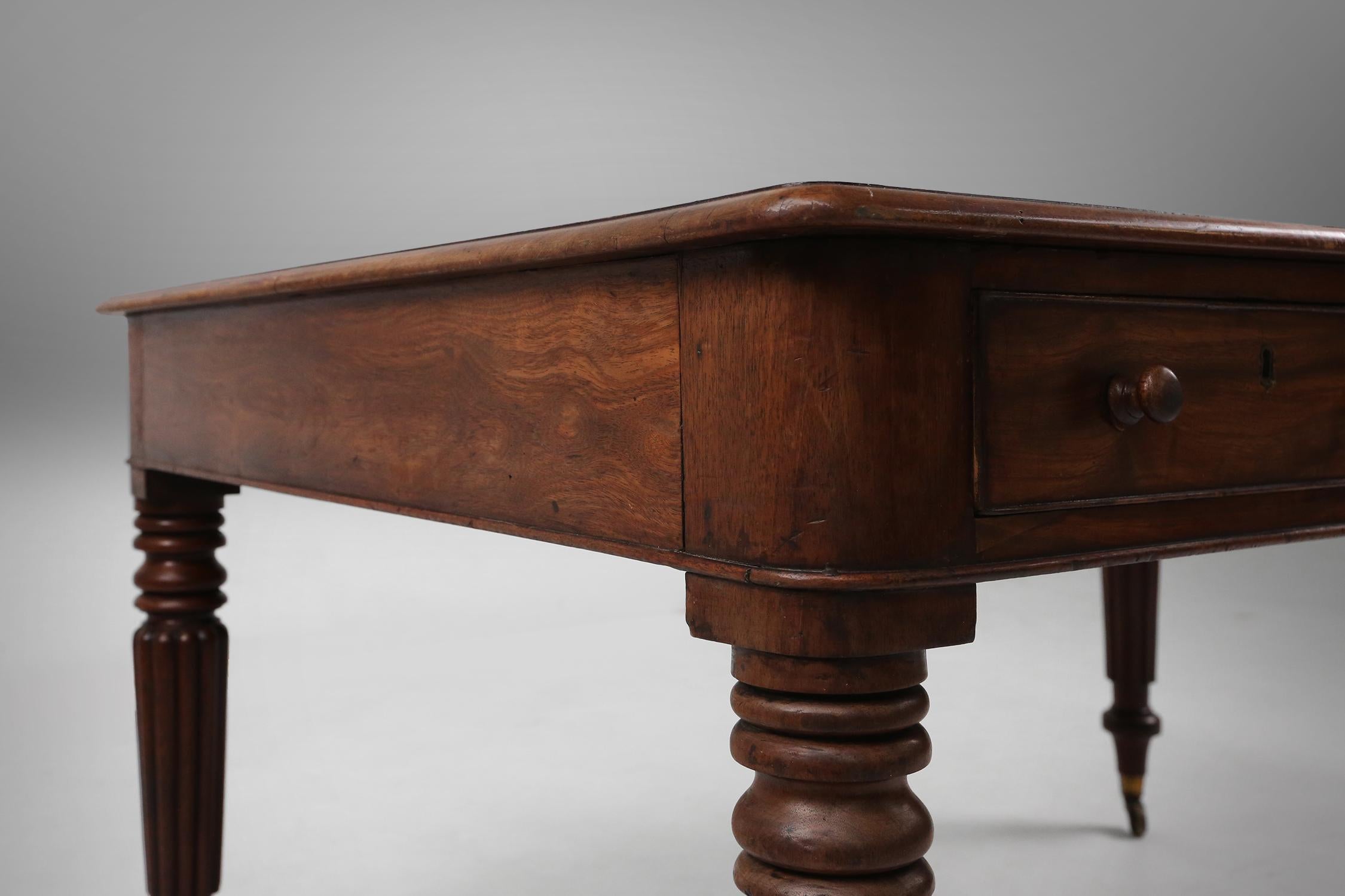 Late 18th Century  English partner writing table with green leather decorated surface, ca. 1870 For Sale