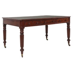 Antique English partner writing table with green leather decorated surface, ca. 1870