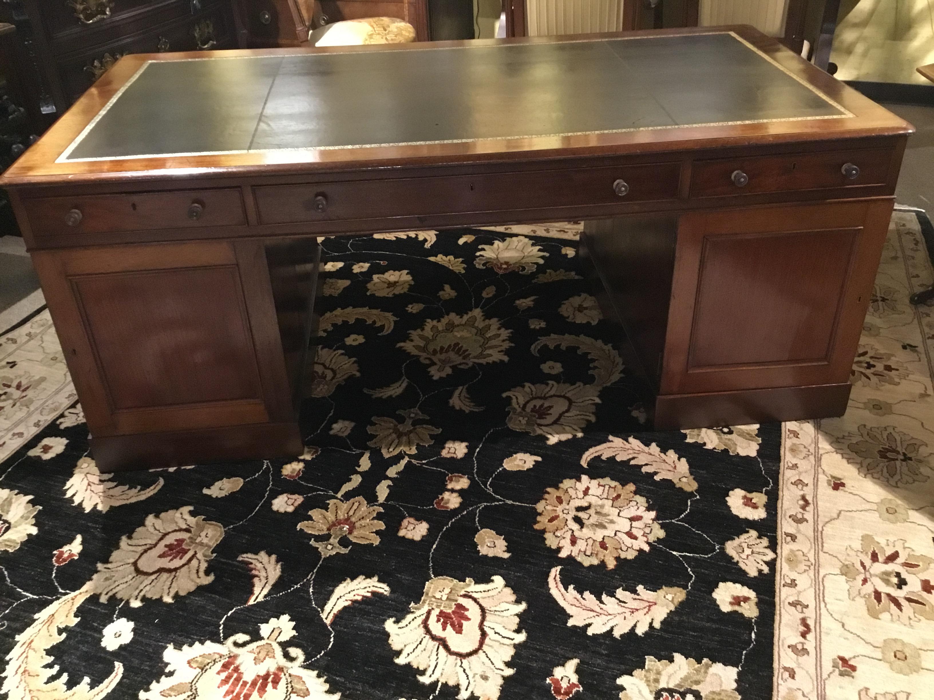 English Partners Desk circa 1860, Walnut with Black Leather Top 5