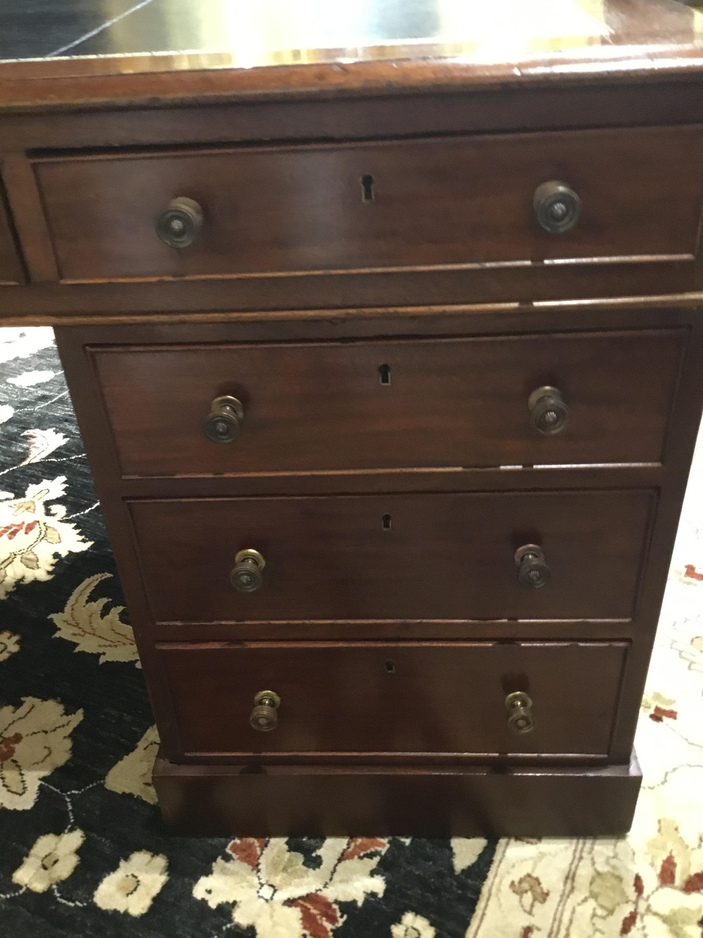 English Partners Desk circa 1860, Walnut with Black Leather Top In Good Condition In Houston, TX